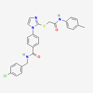 molecular formula C26H23ClN4O2S B2854420 N-[(4-chlorophenyl)methyl]-4-[2-({[(4-methylphenyl)carbamoyl]methyl}sulfanyl)-1H-imidazol-1-yl]benzamide CAS No. 1358680-61-1