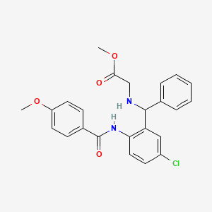 molecular formula C24H23ClN2O4 B2854429 Methyl 2-(((5-chloro-2-(4-methoxybenzamido)phenyl)(phenyl)methyl)amino)acetate CAS No. 380584-43-0