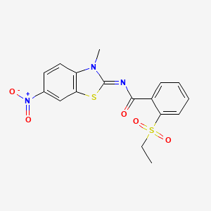 molecular formula C17H15N3O5S2 B2854433 2-(ethanesulfonyl)-N-[(2E)-3-methyl-6-nitro-2,3-dihydro-1,3-benzothiazol-2-ylidene]benzamide CAS No. 886921-18-2