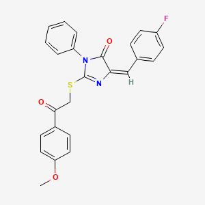 molecular formula C25H19FN2O3S B2854442 (5E)-5-(4-fluorobenzylidene)-2-{[2-(4-methoxyphenyl)-2-oxoethyl]sulfanyl}-3-phenyl-3,5-dihydro-4H-imidazol-4-one CAS No. 325994-12-5