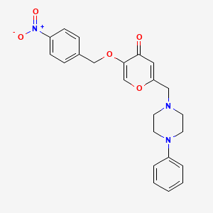 molecular formula C23H23N3O5 B2854447 5-[(4-nitrophenyl)methoxy]-2-[(4-phenylpiperazin-1-yl)methyl]-4H-pyran-4-one CAS No. 898418-20-7