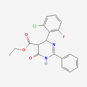 molecular formula C19H16ClFN2O3 B2854461 Ethyl 4-(2-chloro-6-fluorophenyl)-6-hydroxy-2-phenyl-4,5-dihydro-5-pyrimidinecarboxylate CAS No. 477867-24-6