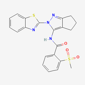 molecular formula C21H18N4O3S2 B2854512 N-(2-(benzo[d]thiazol-2-yl)-2,4,5,6-tetrahydrocyclopenta[c]pyrazol-3-yl)-2-(methylsulfonyl)benzamide CAS No. 1172025-38-5
