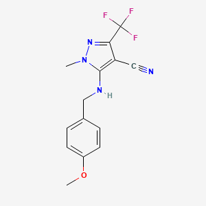 molecular formula C14H13F3N4O B2854516 5-[(4-Methoxyphenyl)methylamino]-1-methyl-3-(trifluoromethyl)pyrazole-4-carbonitrile CAS No. 318517-95-2