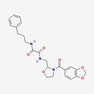 molecular formula C23H25N3O6 B2854529 N-{[3-(2H-1,3-benzodioxole-5-carbonyl)-1,3-oxazolidin-2-yl]methyl}-N'-(3-phenylpropyl)ethanediamide CAS No. 874805-51-3