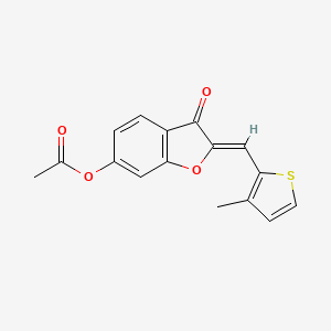 molecular formula C16H12O4S B2854547 (Z)-2-((3-methylthiophen-2-yl)methylene)-3-oxo-2,3-dihydrobenzofuran-6-yl acetate CAS No. 622358-63-8