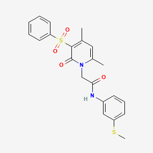 molecular formula C22H22N2O4S2 B2854565 2-[3-(benzenesulfonyl)-4,6-dimethyl-2-oxo-1,2-dihydropyridin-1-yl]-N-[3-(methylsulfanyl)phenyl]acetamide CAS No. 946329-78-8