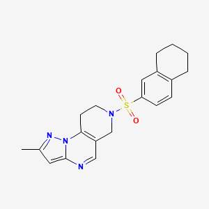 molecular formula C20H22N4O2S B2854578 2-Methyl-7-((5,6,7,8-tetrahydronaphthalen-2-yl)sulfonyl)-6,7,8,9-tetrahydropyrazolo[1,5-a]pyrido[3,4-e]pyrimidine CAS No. 1797893-44-7