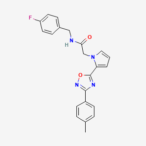 molecular formula C22H19FN4O2 B2854620 N-(4-fluorobenzyl)-2-{2-[3-(4-methylphenyl)-1,2,4-oxadiazol-5-yl]-1H-pyrrol-1-yl}acetamide CAS No. 1261014-02-1
