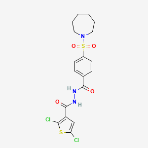 molecular formula C18H19Cl2N3O4S2 B2854640 N'-(4-(azepan-1-ylsulfonyl)benzoyl)-2,5-dichlorothiophene-3-carbohydrazide CAS No. 393838-66-9