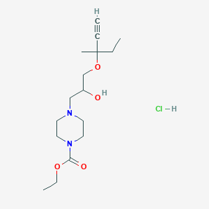 molecular formula C16H29ClN2O4 B2854643 Ethyl 4-(2-hydroxy-3-((3-methylpent-1-yn-3-yl)oxy)propyl)piperazine-1-carboxylate hydrochloride CAS No. 1185158-44-4