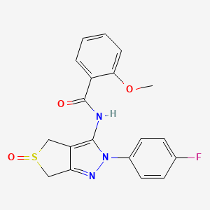 molecular formula C19H16FN3O3S B2854654 N-[2-(4-fluorophenyl)-5-oxo-2H,4H,6H-5lambda4-thieno[3,4-c]pyrazol-3-yl]-2-methoxybenzamide CAS No. 958612-02-7