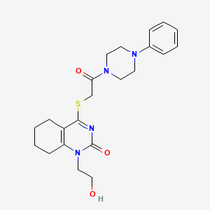 molecular formula C22H28N4O3S B2854824 1-(2-hydroxyethyl)-4-((2-oxo-2-(4-phenylpiperazin-1-yl)ethyl)thio)-5,6,7,8-tetrahydroquinazolin-2(1H)-one CAS No. 941979-18-6