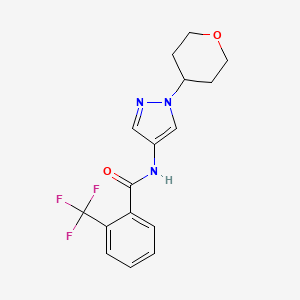 molecular formula C16H16F3N3O2 B2854851 N-[1-(oxan-4-yl)-1H-pyrazol-4-yl]-2-(trifluoromethyl)benzamide CAS No. 1448034-23-8