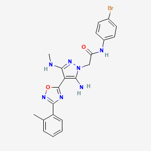 molecular formula C21H20BrN7O2 B2854863 2-(5-amino-3-(methylamino)-4-(3-(o-tolyl)-1,2,4-oxadiazol-5-yl)-1H-pyrazol-1-yl)-N-(4-bromophenyl)acetamide CAS No. 1171862-26-2
