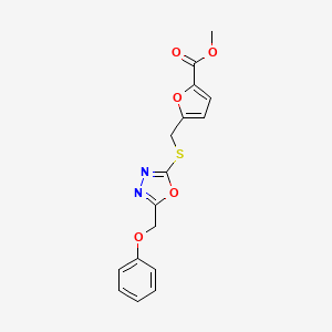molecular formula C16H14N2O5S B2854899 Methyl 5-(((5-(phenoxymethyl)-1,3,4-oxadiazol-2-yl)thio)methyl)furan-2-carboxylate CAS No. 876881-58-2