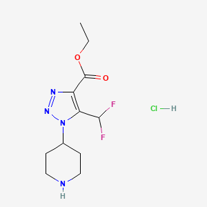 molecular formula C11H17ClF2N4O2 B2854903 ethyl 5-(difluoromethyl)-1-(piperidin-4-yl)-1H-1,2,3-triazole-4-carboxylate hydrochloride CAS No. 2059942-33-3