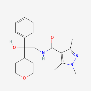 molecular formula C20H27N3O3 B2854904 N-[2-hydroxy-2-(oxan-4-yl)-2-phenylethyl]-1,3,5-trimethyl-1H-pyrazole-4-carboxamide CAS No. 2034330-75-9