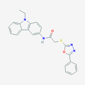 molecular formula C24H20N4O2S B285498 N-(9-ethyl-9H-carbazol-3-yl)-2-[(5-phenyl-1,3,4-oxadiazol-2-yl)sulfanyl]acetamide 