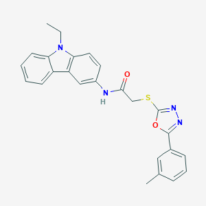 molecular formula C25H22N4O2S B285499 N-(9-ethyl-9H-carbazol-3-yl)-2-{[5-(3-methylphenyl)-1,3,4-oxadiazol-2-yl]sulfanyl}acetamide 