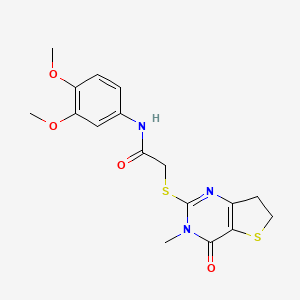 molecular formula C17H19N3O4S2 B2855038 N-(3,4-dimethoxyphenyl)-2-({3-methyl-4-oxo-3H,4H,6H,7H-thieno[3,2-d]pyrimidin-2-yl}sulfanyl)acetamide CAS No. 893359-37-0