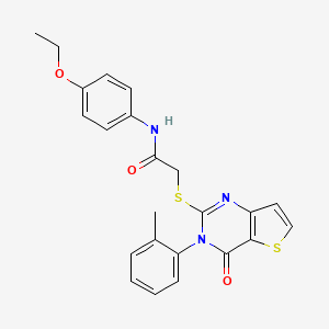 molecular formula C23H21N3O3S2 B2855075 N-(4-ethoxyphenyl)-2-{[3-(2-methylphenyl)-4-oxo-3,4-dihydrothieno[3,2-d]pyrimidin-2-yl]sulfanyl}acetamide CAS No. 1291838-20-4