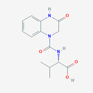 molecular formula C14H17N3O4 B2855103 (2S)-3-METHYL-2-({[3-OXO-3,4-DIHYDRO-1(2H)-QUINOXALINYL]CARBONYL}AMINO)BUTANOIC ACID CAS No. 1173676-84-0