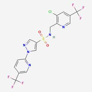 molecular formula C16H10ClF6N5O2S B2855105 N-{[3-chloro-5-(trifluoromethyl)pyridin-2-yl]methyl}-1-[5-(trifluoromethyl)pyridin-2-yl]-1H-pyrazole-4-sulfonamide CAS No. 2060751-35-9