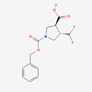 molecular formula C14H15F2NO4 B2855121 rac-(3R,4R)-1-[(benzyloxy)carbonyl]-4-(difluoromethyl)pyrrolidine-3-carboxylicacid,trans CAS No. 2108676-11-3