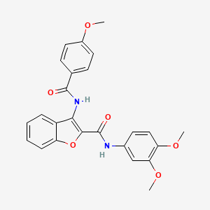 molecular formula C25H22N2O6 B2855126 N-(3,4-dimethoxyphenyl)-3-(4-methoxybenzamido)-1-benzofuran-2-carboxamide CAS No. 888449-07-8