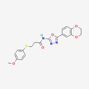 molecular formula C20H19N3O5S B2855179 N-(5-(2,3-dihydrobenzo[b][1,4]dioxin-6-yl)-1,3,4-oxadiazol-2-yl)-3-((4-methoxyphenyl)thio)propanamide CAS No. 941952-81-4