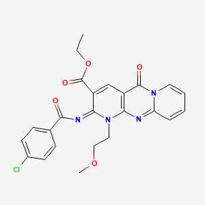 molecular formula C24H21ClN4O5 B2855205 ethyl 6-(4-chlorobenzoyl)imino-7-(2-methoxyethyl)-2-oxo-1,7,9-triazatricyclo[8.4.0.03,8]tetradeca-3(8),4,9,11,13-pentaene-5-carboxylate CAS No. 534578-25-1