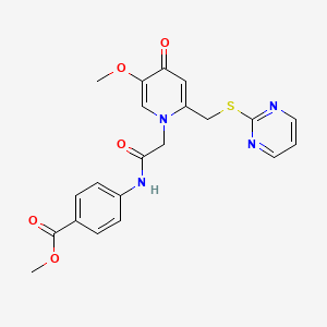 molecular formula C21H20N4O5S B2855278 methyl 4-(2-{5-methoxy-4-oxo-2-[(pyrimidin-2-ylsulfanyl)methyl]-1,4-dihydropyridin-1-yl}acetamido)benzoate CAS No. 950464-08-1