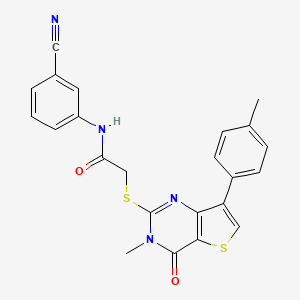 molecular formula C23H18N4O2S2 B2855368 N-(3-cyanophenyl)-2-{[3-methyl-7-(4-methylphenyl)-4-oxo-3H,4H-thieno[3,2-d]pyrimidin-2-yl]sulfanyl}acetamide CAS No. 1105196-90-4