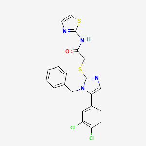 molecular formula C21H16Cl2N4OS2 B2855385 2-((1-benzyl-5-(3,4-dichlorophenyl)-1H-imidazol-2-yl)thio)-N-(thiazol-2-yl)acetamide CAS No. 1207026-56-9