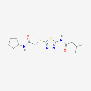 molecular formula C14H22N4O2S2 B2855412 N-(5-((2-(cyclopentylamino)-2-oxoethyl)thio)-1,3,4-thiadiazol-2-yl)-3-methylbutanamide CAS No. 893148-45-3