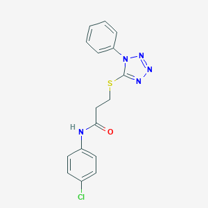 molecular formula C16H14ClN5OS B285542 N-(4-chlorophenyl)-3-[(1-phenyl-1H-tetraazol-5-yl)sulfanyl]propanamide 