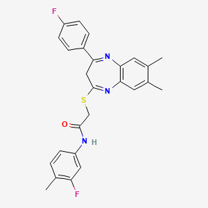 molecular formula C26H23F2N3OS B2855450 N-(3-FLUORO-4-METHYLPHENYL)-2-{[4-(4-FLUOROPHENYL)-7,8-DIMETHYL-3H-1,5-BENZODIAZEPIN-2-YL]SULFANYL}ACETAMIDE CAS No. 1358616-12-2