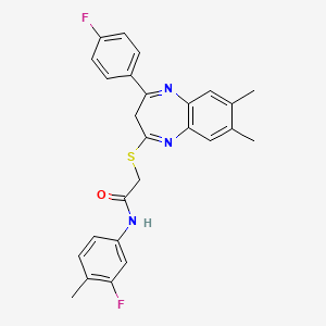 N-(3-fluoro-4-methylphenyl)-2-((4-(4-fluorophenyl)-7,8-dimethyl-3H-benzo[b][1,4]diazepin-2-yl)thio)acetamide