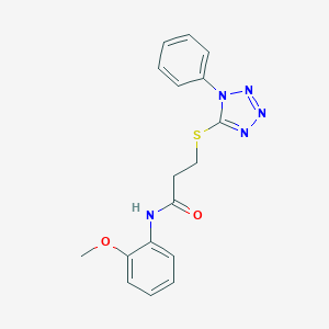 molecular formula C17H17N5O2S B285546 N-(2-methoxyphenyl)-3-[(1-phenyl-1H-tetraazol-5-yl)sulfanyl]propanamide 