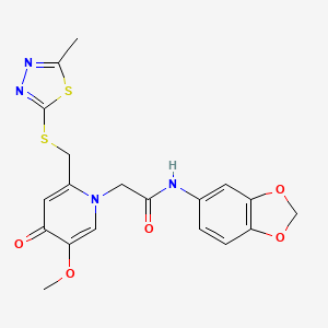 molecular formula C19H18N4O5S2 B2855466 N-(2H-1,3-benzodioxol-5-yl)-2-(5-methoxy-2-{[(5-methyl-1,3,4-thiadiazol-2-yl)sulfanyl]methyl}-4-oxo-1,4-dihydropyridin-1-yl)acetamide CAS No. 933206-38-3