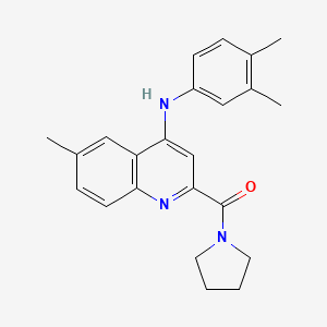 molecular formula C23H25N3O B2855506 N-(3,4-dimethylphenyl)-6-methyl-2-(pyrrolidine-1-carbonyl)quinolin-4-amine CAS No. 1251674-06-2