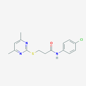 molecular formula C15H16ClN3OS B285551 N-(4-chlorophenyl)-3-[(4,6-dimethylpyrimidin-2-yl)sulfanyl]propanamide 