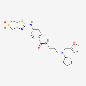 molecular formula C25H32N4O4S2 B2855566 N-(3-(cyclopentyl(furan-2-ylmethyl)amino)propyl)-4-((5,5-dioxido-3a,4,6,6a-tetrahydrothieno[3,4-d]thiazol-2-yl)amino)benzamide CAS No. 866809-13-4