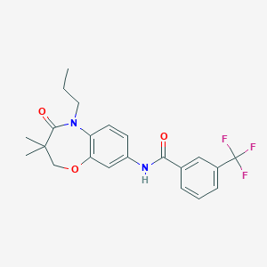 molecular formula C22H23F3N2O3 B2855656 N-(3,3-dimethyl-4-oxo-5-propyl-2,3,4,5-tetrahydro-1,5-benzoxazepin-8-yl)-3-(trifluoromethyl)benzamide CAS No. 921566-37-2