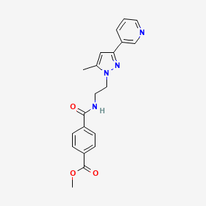 molecular formula C20H20N4O3 B2855664 methyl 4-((2-(5-methyl-3-(pyridin-3-yl)-1H-pyrazol-1-yl)ethyl)carbamoyl)benzoate CAS No. 2034324-60-0