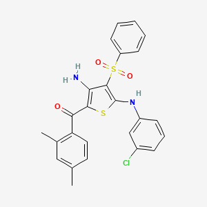 molecular formula C25H21ClN2O3S2 B2855676 3-(benzenesulfonyl)-N2-(3-chlorophenyl)-5-(2,4-dimethylbenzoyl)thiophene-2,4-diamine CAS No. 1115562-30-5