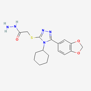 molecular formula C17H21N5O3S B2855725 Acetic acid, 2-[[5-(1,3-benzodioxol-5-yl)-4-cyclohexyl-4H-1,2,4-triazol-3-yl]thio]-, hydrazide CAS No. 935291-58-0
