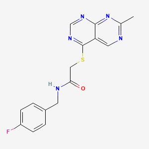 molecular formula C16H14FN5OS B2855729 N-(4-fluorobenzyl)-2-((7-methylpyrimido[4,5-d]pyrimidin-4-yl)thio)acetamide CAS No. 1251604-15-5