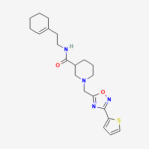 molecular formula C21H28N4O2S B2855823 N-(2-(cyclohex-1-en-1-yl)ethyl)-1-((3-(thiophen-2-yl)-1,2,4-oxadiazol-5-yl)methyl)piperidine-3-carboxamide CAS No. 1172504-90-3